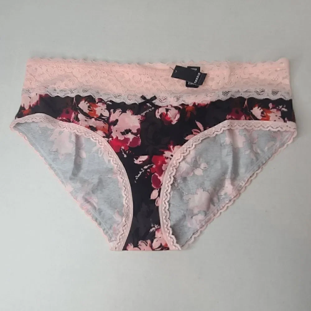 5X 28W Torrid Pink Floral Hipster Panty Wide Lace Cotton Mid Rise Stretch roses